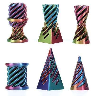 3pcs 3D Printed Spiral Cone, Fractal Fidget Colorful Rotating Spiral Design, Stress Relief Desktop Mini Decor, Suitable For Office, Home Gathering And Gaming Accessories