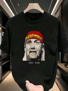 Camiseta estampada de lucha libre WWE  Hogan HOGANMANIA | Cuello redondo suelto, moderno y casual, de manga corta - Negro B - Ver 1
