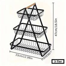 1 Piece Of 3-Layer Metal Countertop Fruit Basket With Detachable Wooden Handle - A Sturdy Kitchen Storage Organizer For Fresh Produce, Bread, And Snacks - Perfect For Home And Kitchen Display, Kitchen Fruit Basket, Bread Box, Fruit Plate, Kitchen Fruit Basket - 黑色 - 查看 11