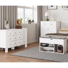 Banco de Almacenamiento con cojín, Banco de Entrada con Caja de Almacenamiento con Elevador y Estante Abierto para Zapatos de 2 Niveles, Banco de Almacenamiento de Zapatos para Entrada - Blanco - Ver 6