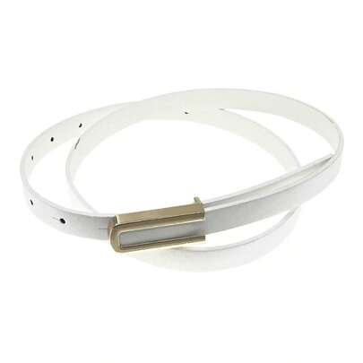 1件装女士U型金属扣细皮带连衣裙腰带，简约白色西装腰带，百搭时尚