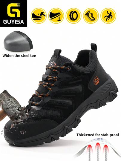 GUYISA Zapatos de profesionales Lanoudun, con protección de punta de acero anti-aplastamiento y anti-perforación según estándares europeos, suela intermedia anti-perforación suave, material de patchwork, con diseño de moda y transpirable, suela exterior de patchwork ligera