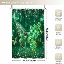 1/3/4pcs Emerald Rose & Diamond Butterfly Shower Curtain Bathroom Sets, Opulent Glitter Floral Pattern Waterproof And Wear-Resistant Accessories,With 12 Hooks - Includes Toilet Seat Cover, Bath Mats, And Rugs - Plastic Fabric - Washable,Mildew-Resistant - Perfect For Holiday Decor,Home/Bedroom/House/Western/Spring Decor, - Multicolor - View 11