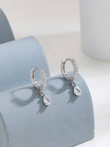 Hihho 2pcs Cubic Zirconia Water Drop Earrings - Silver - View 11