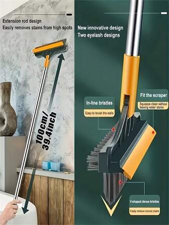 3-In-1 Hard Floor Tile Cleaning Brush, Portable Manual Scrub Brush For Bathroom, Kitchen And Living Room - Plastic Bristles Reach Narrow Spaces And Corners