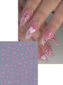 4片红色蝴蝶结美甲贴纸，优雅情人节美甲贴花，包含红色、粉色、白色、黑色蝴蝶结和丝带设计，自粘式可爱美甲配件，DIY滑动式美甲装饰，日式美甲 - 彩色 - 查看 6