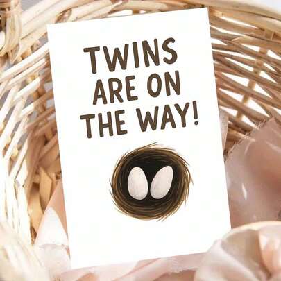 1 Peça Cartão de Felicitações Suave "GÊMEOS A CAMINHO!" com Envelope - Design "Ninho e Dois Ovos", Cena em Aquarela Suave, Perfeito para Anunciar Bebês Gêmeos, Ideal para Momentos Ternos de Chá de Bebê, Cartão de Anúncio de Gêmeos | Cartão de Felicitações com Tema de Berçário Quente | Cartão de Felicitações de Papel