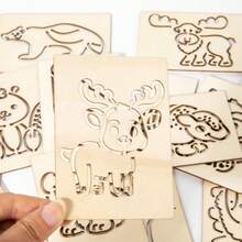 儿童木制镂空画板套装，适合男孩女孩绘画描摹，儿童圣诞节礼物和生日礼物 - 彩色 - 查看 10