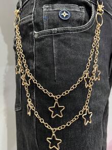 1pc Minimalist Multi-Layer Chain Belt, Gold Star & Cross Decor, Waist Accessory For Men & Women, Suitable For Daily, Party, Date Wear, Gift Jewelry - Gold - View 4