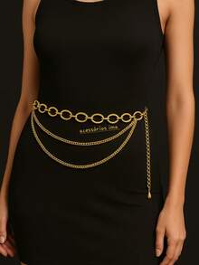 Oval Chain Belt With 2 Thin Chains,  2025 - Gold - View 1