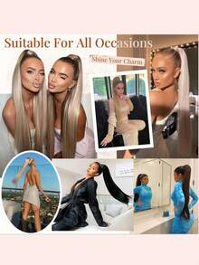 16"/26" Ponytail Wig, Multi-Functional Elastic Band, Available In Coffee Brown, Light Brown, Wine Red, Golden, Heat-Resistant, Women's Long Straight DIY Wrapped Ponytail, Soft & Natural Synthetic Ponytail - Multicolor - View 3