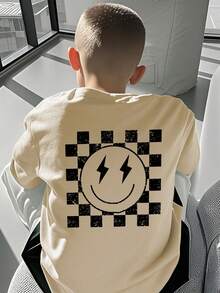 1 Set Camiseta de manga corta y cuello redondo con gráfico casual para niños y niños, ropa de verano estudiantil - Camiseta con letras inglesas geniales, ¡trae alegría a cada niño! Camiseta estampada para niños - Albaricoque - Ver 6