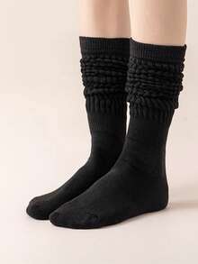 女士宽松叠穿过膝袜，1/2/3/4 双装，褶皱设计，秋冬季毛绒袜，休闲风格，适合跑步、健身、瑜伽、滑板等运动。 - 彩色 - 查看 9