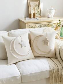 1件/2件装斋月装饰抱枕套 装饰枕套 沙发装饰枕 房间装饰 房间装饰靠垫套 家居装饰 个性化客厅 - 奶油白 - 查看 5