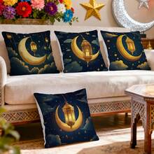 4pcs Ramadan Lantern & Rose Single-Sided Print Throw Pillow Covers, Decorative Pillow Cases For Living Room Sofa Bedroom, Pillow Insert Not Included - Multicolor - View 9