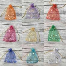 100 Mixed Color Moon And Star Gauze Drawstring Bags - Transparent Jewelry Gift Bags, Suitable For Weddings, Parties, Valentine's Day, And Ramadan - Multicolor - View 5