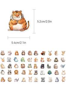 50pcs Watercolor Animal Stickers New Cartoon Cute Doodle Animals Decorative DIY Stickers For Notebooks, Water Bottles, And Envelopes Waterproof Stickers - Multicolor - View 2
