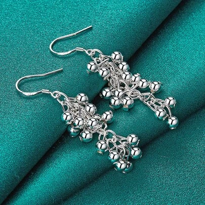 925 Silver Plated Smooth Grape Earrings For Women Wedding Fashion Charm Jewelry Gift