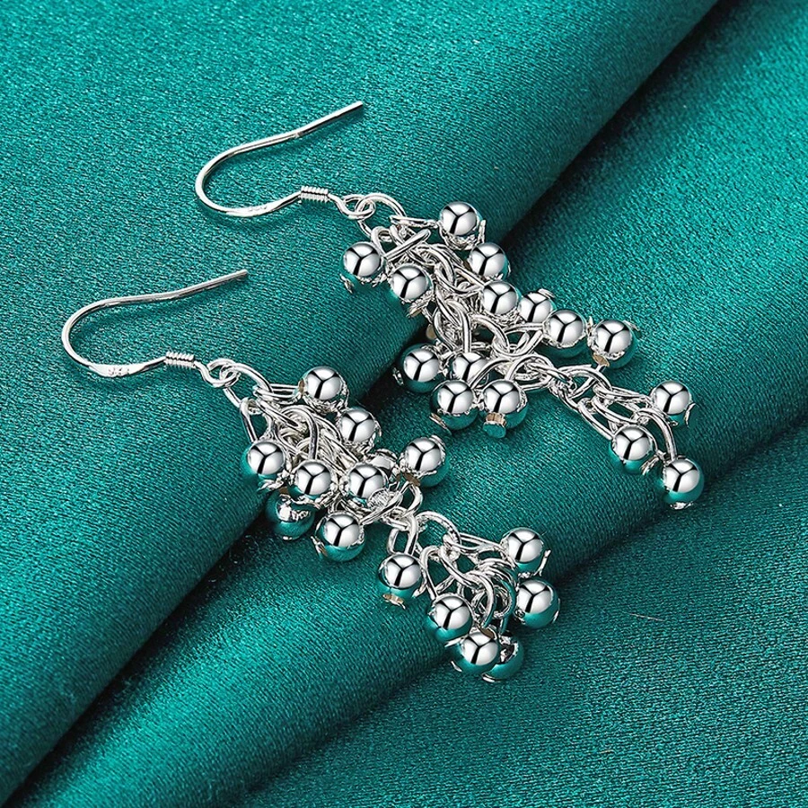 925 Silver Plated Smooth Grape Earrings For Women Wedding Fashion Charm Jewelry Gift - Silver - View 1