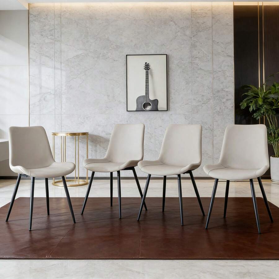 Dining Chairs - Black + Gray + Metal + PU Leather + Set Of 4 - View 1