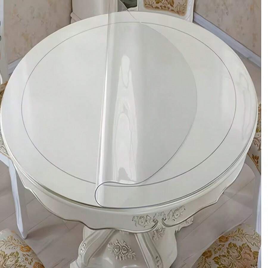 1.0毫米厚高品质圆形PVC桌布，表面防缩水，可根据需要裁剪（手工制作，适用于餐桌、书桌、厨房、地板），适用于圆桌、餐桌、派对桌、秋季餐桌、圣诞餐桌等。 - 白色 - 查看 1