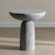 18.5'' Tall Pedestal Side Table, Modern Round Shape For Home Decor, Stone-Inspired With  Design, Beige Tall Sofa Side Table For Living Room Or Patio - Màu Xám nhạt - Xem 6