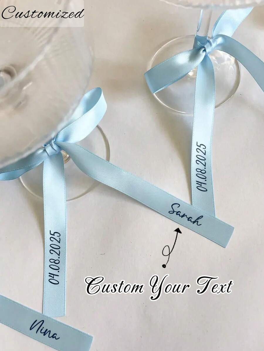 个性化缎带蝴蝶结，座位卡缎带，70厘米，伴娘礼物缎带，婚礼姓名牌，宾客座位卡，单身派对标签，饮品缎带标签，定制缎带姓名