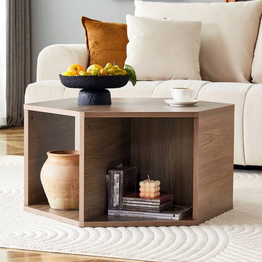 Multifunctional Hexagonal Coffee Table (79 X 69.4 X 40 Cm) – Modern Design, Easy To Assemble For Versatile Spaces, Offering Additional Furnishing Solutions - 棕色 - 查看 1