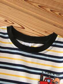 Infant/Toddler Striped Short Sleeve Cotton Casual Top, Spring/Summer - Blue and White - View 7