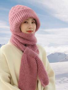 1 Set Women's Hat And Scarf - 2-In-1 Winter Hat With Elastic Stretch Design, Soft And Warm Fabric, Suitable For Cold Weather, Skiing, Commuting - Versatile Clothing Accessory, Winter Hat, Cold Weather Gear, Fashionable Headwear, Comfortable Material, Outdoor Enthusiasts, Ski Headwear, Stylish Headpiece, Breathable Fabric, Outdoor Lovers Cold Weather Outfit Women Valentines Gift - Multicolor - View 3