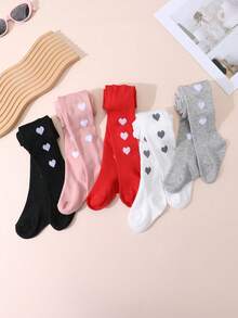 5 đôi quần tất trơn màu họa tiết trái tim cho bé gái, ngọt ngào và dễ thương, phù hợp để đi học và phối đồ hàng ngày, quần legging đa năng cho mọi mùa. - Nhiều màu - Xem 6