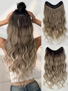 20-Inch Ombre Wavy Synthetic Hair Extensions, V-Shaped Clip-In, Suitable For Women And Girls, For Party And Daily Wear - Brown Ombre - View 10