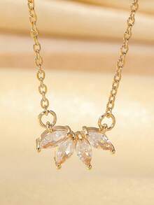 精致 14k 镀金颈链 榄尖形钻石项链 花瓣钻石项链 精致优雅的钻石首饰 伴娘礼物，送给妈妈的礼物