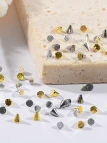 300pcs/Box Punk Metal Cone Nail Art Studs, Cone Shaped Rivets In Black, Gold, Silver, Flat Bottom Spike Nail Decorations, Handcraft Supplies Nails - Multicolor - View 2