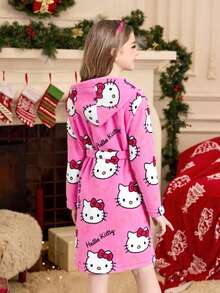 Sanrio Girls   Plush Warm Sleepwear, Casual Loose 2 Pieces Set, Suitable For Spring, Autumn And Winter