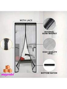 90*210CM Cortina anti mosquitos, red de malla magnética de verano antiinsectos, con cierre automático, pantalla para puerta, pantalla de cocina, envío directo - Negro - Ver 5