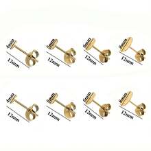 6pcs Hypoallergenic Stainless Steel Earrings Posts Flat Pad Blank Earring Pin Studs With Butterfly Earring Backs For Jewelry Making Findings - Gold - View 6