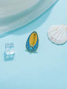 1pc Fashionable Stainless Steel 18K Gold Plated Large Pearl Fan Ring/Blue Universe Ring/Lotus Leaf Ring, Suitable For Women For Daily Wear, Banquet, Party, Travel, Holiday