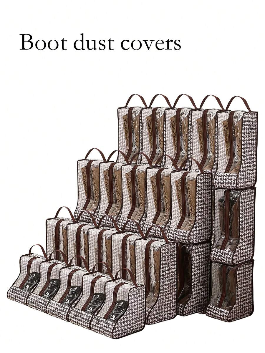 2个靴子收纳袋，长靴和短靴收纳袋，新款时尚透明防尘靴套，适用于女士过膝靴和踝靴，无纺布靴袋，带拉链和提手，方便旅行和居家收纳，加厚防水透气，节省空间 - 是旅行、衣橱整理和鞋子保护的理想选择，适用于平底鞋、踝靴和过膝靴。