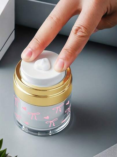 Botella dispensadora con diseño de lazo rosa, dispensador de tipo presión para crema facial, base, protector solar - Botella dispensadora de vacío conveniente, apta para lociones y cremas, con bomba de vacío, dispensador de líquido de tipo presión superior, conveniente para viajes, almacenamiento de cuidado de la piel, envase elegante, diseño a prueba de fugas, fácil de usar y limpiar