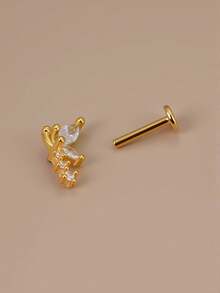 1 pieza Pendiente de 18K, Pendiente de cartílago de mariposa de acero inoxidable lindo, Pendiente pequeño de forma única de ojo de caballo plano, Adecuado para mujeres, Se puede usar en el borde de la oreja, concha de la oreja, nariz, 16G 8mm - Un par de pendientes de circonita de fondo plano - Ver 8