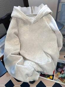 Hoodies Women Women'S Plum Blossom Print Hooded Sweatshirt - Japanese-Inspired Cherry Blossom Design, Soft Fleece Pullover With Kangaroo Pocket, All-Season Casual & Sporty Outerwear, Ladies Sweatshirts, Sporty Style, Comfortable Fit, Long Sleeve Top Valentine Outfits Women SSIY - 淺灰色 - 查看 5