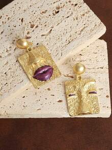 1 Pair Fashionable Retro Gothic Punk Exaggerated Geometric Face Expression Abstract Portrait Relief Earrings - Portrait Relief Earrings - View 3