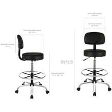 Basics - Taburete de bar con ruedas, giratorio de altura ajustable, negro, 55.9 cm de profundidad x 58 cm de ancho x 53 cm de alto(Negro Taburete de dibujo con reposapiés) - Multicolor - Ver 2