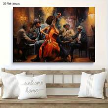 1 pieza, banda de Jazz afroamericana, lona, arte mural, póster deúsica de Jazz moderno con saxofonista yúsicos, envuelta en colores vibrantes listos para colgar decoración del hogar con temática de Jazz para sala de estar, dormitorio, oficina, regalo para los amantes de laúsica - Multicolor - Ver 3