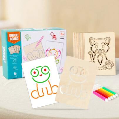 儿童木制镂空画板套装，适合男孩女孩绘画描摹，儿童圣诞节礼物和生日礼物