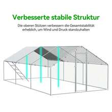 Freilaufgehege Hühnerstall 3x2x2m Mit Sicherheitsschloss Und Wasserdichtes PE-Tuch, Freilaufgehege Aus Metall Für Hühner, Kaninchen Und Weitere Kleintiere - Silver - View 3