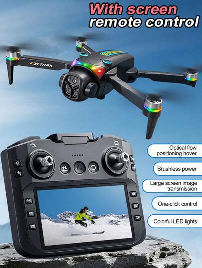 Brushless Motor Drone, 4.3-Inch Image Transmission Screen Remote Control, Electric Lens, Obstacle Avoidance On All Sides Optical Flow Hover, One Click /Landing, Quadcopter