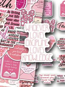 50pcs Pink Bible Jesus Graffiti Stickers, Cartoon Decorative Stickers For Notebook, Water Bottle, Laptop, Luggage, Scrapbook, Suitable For Teenagers And Adults, Vision Board Supplies - Multicolor - View 9