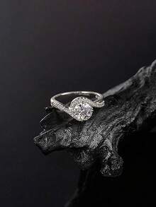 Hộp quà tặng sang trọng với nhẫn đá Cubic Zirconia, trang sức đa năng dành cho nữ, thích hợp cho đám cưới, lễ đính hôn, tiệc tùng, chất liệu đồng không phai màu, không gây dị ứng, thích hợp làm quà tặng cho người thân yêu và mẹ. - Bạc - Xem 4